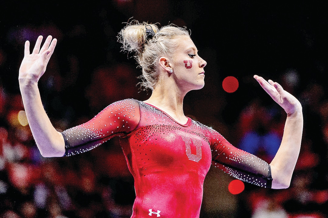 Trent Nelson  |  The Salt Lake TribuneMaKenna Merrell on the beam as the University of Utah hosts Michigan, NCAA gymnastics at the Huntsman Center in Salt Lake City, Saturday January 7, 2017.