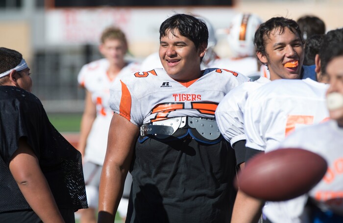 (Rick Egan  |  The Salt Lake Tribune)  Ogden football players share a laugh during practice. The mood at practice has changed after the team broke its 36-game losing streak last week. Wednesday, September 13, 2017.