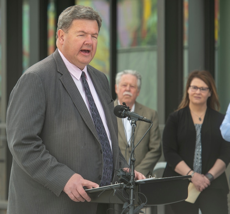 (Rick Egan  |  The Salt Lake Tribune) Carlton Christensen, chairman of the Utah Transit Authority Board makes a few comments at the celebration of the new double-track rail line for the S-Line Sugar House Streetcar, April 5, 2019. The three board members were each granted an $11,000 raise Wednesday after advisory board members decided they had set the salary too low in January.