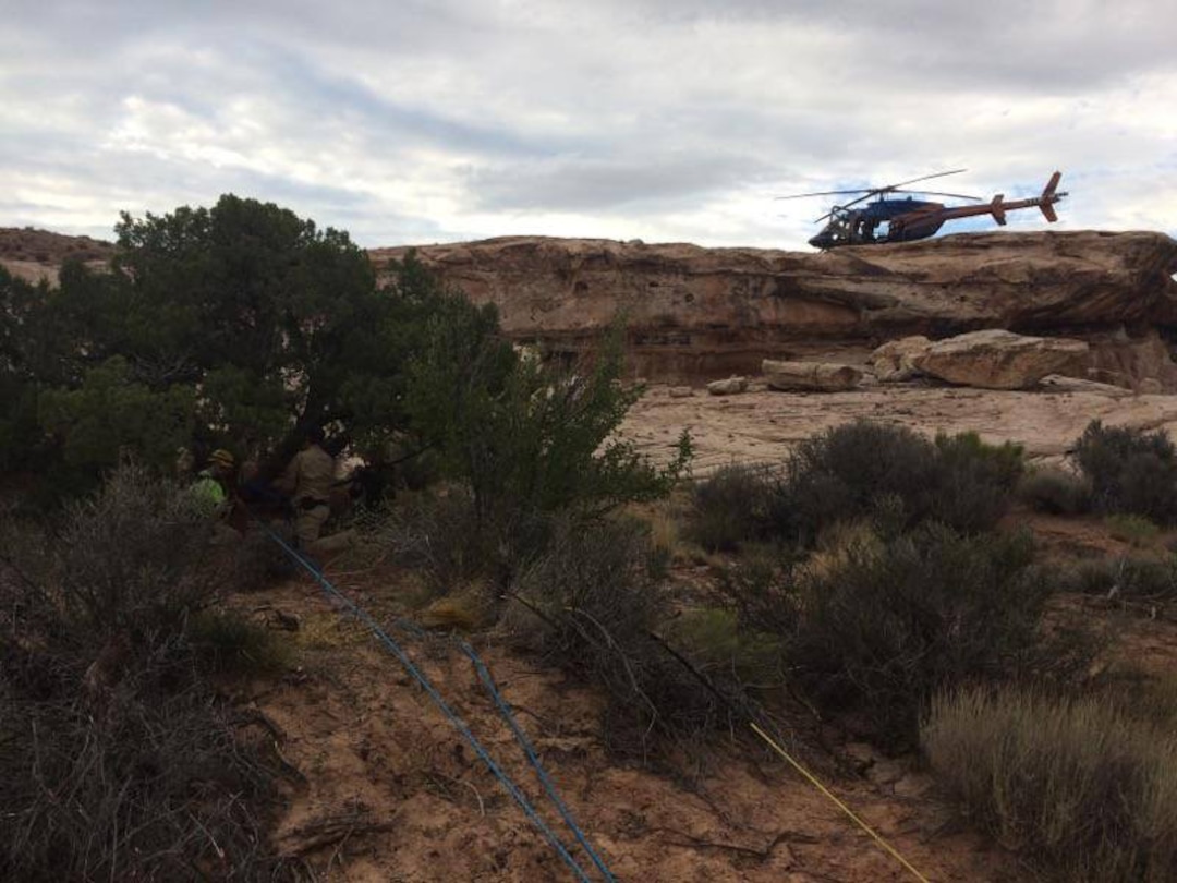 (Courtesy  |  Emery County Sheriff)  A Salt Lake County woman is recovering after being wedged in and suspended for nearly 12 hours in a narrow portion of Zero Gravity Canyon in the San Rafael Desert.