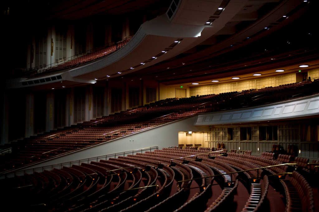 (Jeremy Harmon | The Salt Lake Tribune) The Conference Center sits empty on March 11, 2020. Due to the coronavirus, The Church of Jesus Christ of Latter-day Saints will not be admitting the general public to the 20,000-capacity building for April's General Conference. Sessions instead will be viewed online and on TV.