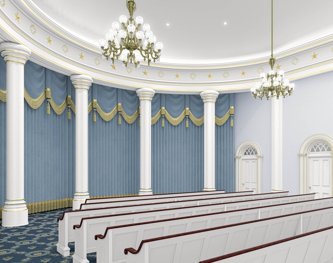 (Courtesy of The Church of Jesus Christ of Latter-day Saints) This rendering shows a remodeled instruction room in the St. George Temple.