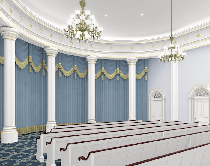 (Courtesy of The Church of Jesus Christ of Latter-day Saints) This rendering shows a remodeled instruction room in the St. George Temple.