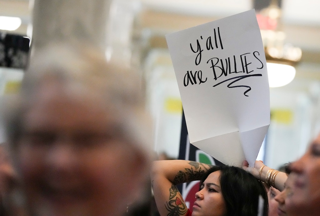 (Bethany Baker  |  The Salt Lake Tribune) A union supporter holds up a sign during a protest against HB267 at the Utah Capitol in Salt Lake City on Friday, Feb. 7, 2025.