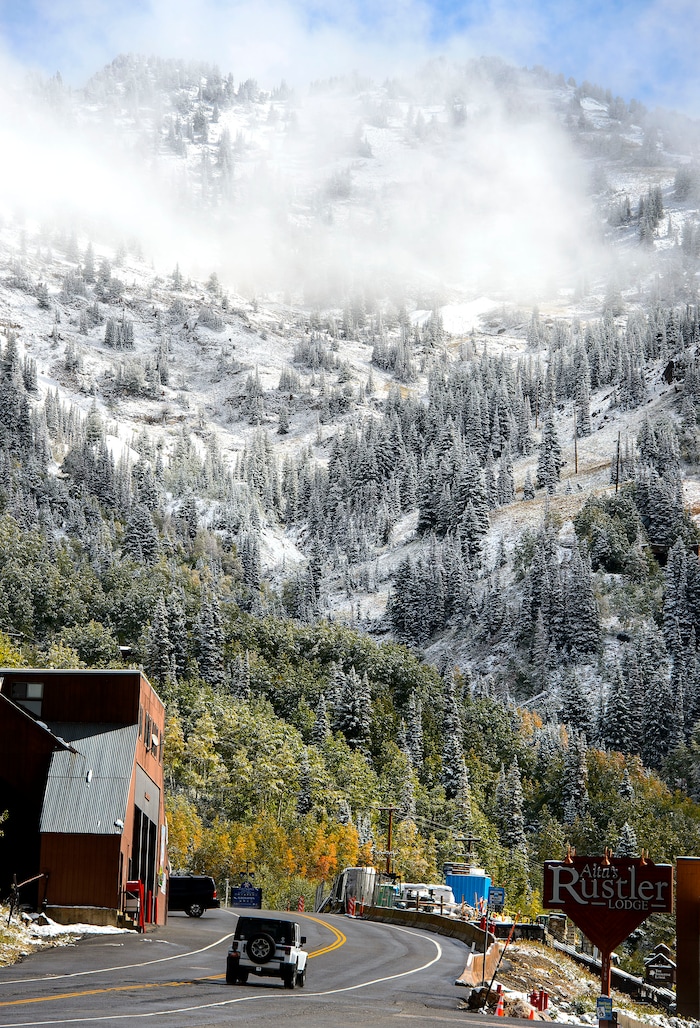 (Steve Griffin | The Salt Lake Tribune) A fall storm leaves a trace of snow in Little Cottonwood Canyon in Salt Lake City Friday September 22, 2017.