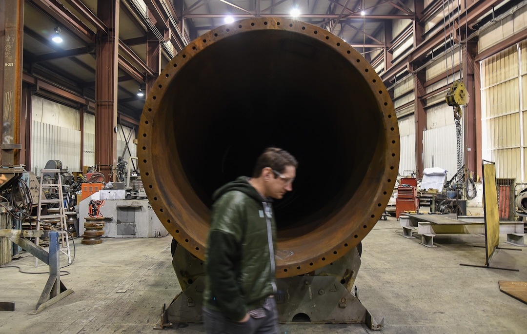 (Francisco Kjolseth  |  The Salt Lake Tribune)  Brandon Sortor, Director of Business Development of Structural Steel and Plate Fabrication in North Salt Lake, gives a tour of some of the large projects being completed by the company on Friday, Dec28, 2018. Recent metal tariffs have proven challenging for the company due to material availability forcing the company to pay a premium. 