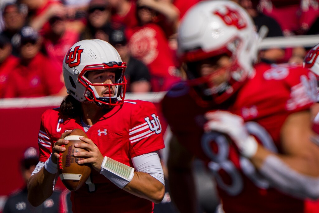 (Trent Nelson  |  The Salt Lake Tribune) Utah Utes quarterback Cameron Rising (7) as the University of Utah hosts Washington State, NCAA football in Salt Lake City on Saturday, Sept. 25, 2021.