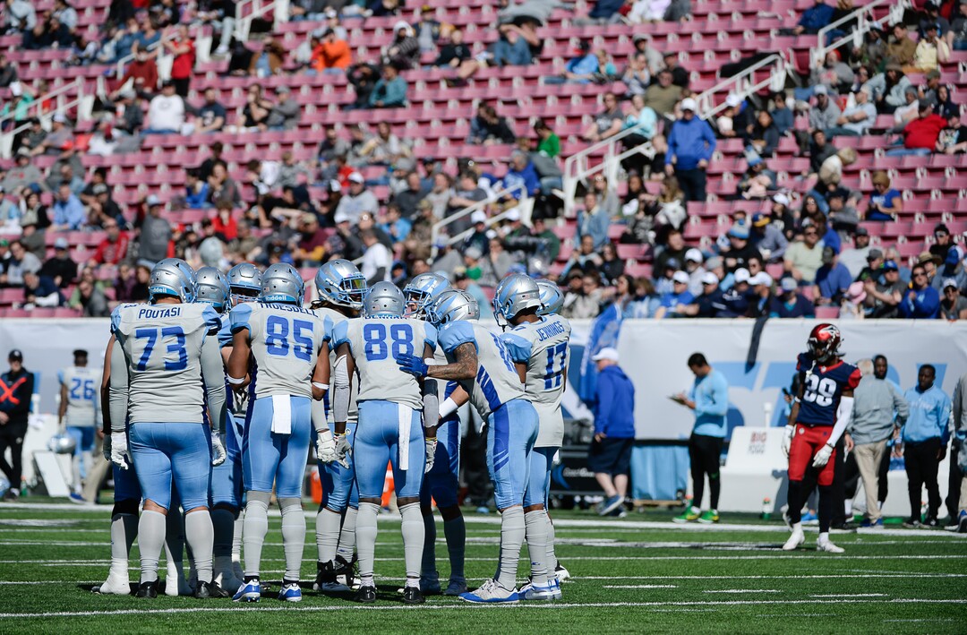 (Francisco Kjolseth  |  The Salt Lake Tribune)  A few fans enjoy a sunny day at Rice Eccles Stadium as the Salt Lake Stallions host the Memphis Express of the Alliance of American Football in Salt Lake City on Saturday March 16, 2019.