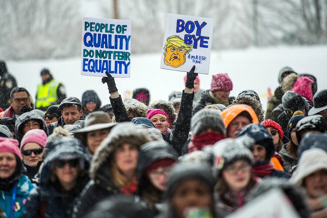 (Chris Detrick  |  The Salt Lake Tribune)  People gather during the Respect Rally Park City at City Park on Saturday, Jan. 20, 2018.