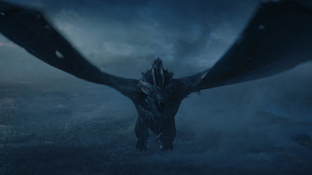 (Photo courtesy HBO) The Night King takes flight astride Viserion after he has brought the dragon back from the dead in the seventh-season finale of “Game of Thrones,” titled “The Dragon and the Wolf.”