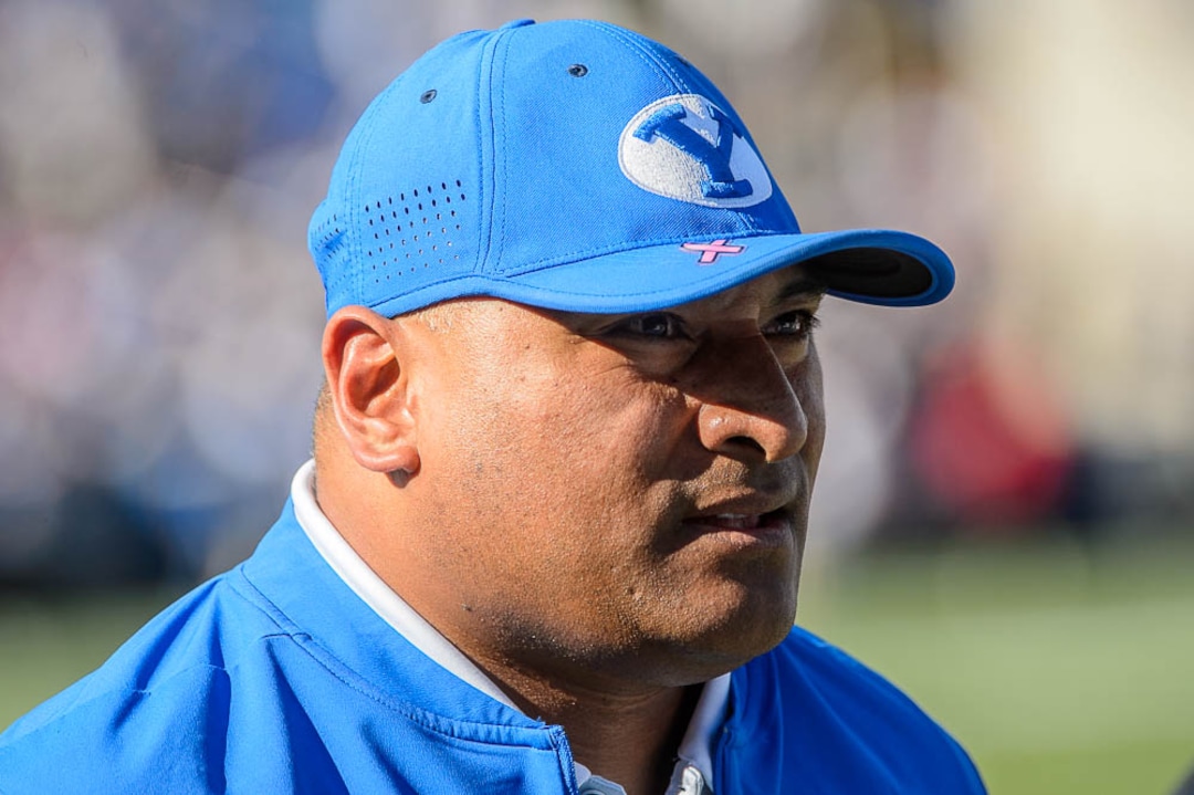 (Trent Nelson | The Salt Lake Tribune)  Brigham Young Cougars head coach Kalani Sitake as BYU hosts Northern Illinois, NCAA football in Provo, Saturday Oct. 27, 2018.