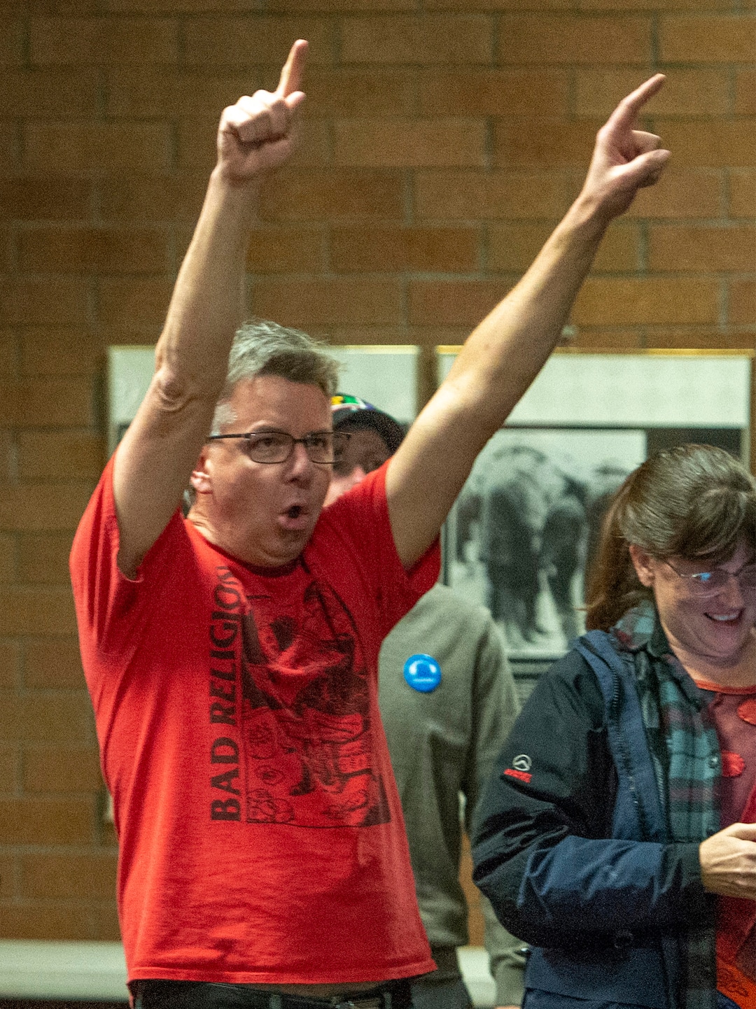 (Rick Egan  |  The Salt Lake Tribune)  Mitchell Vice celebrates with Bernie Sanders supporters at an election watch party at the Teamsters & Chauffeurs Union in West Valley, on Super Tuesday March 3, 2020