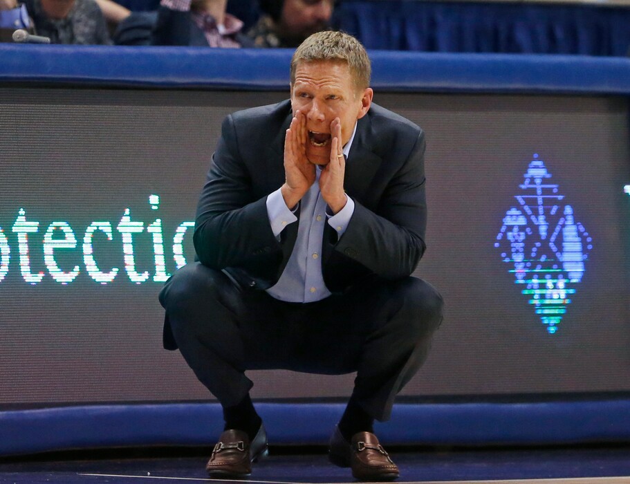 Gonzaga coach Mark Few shouts to his team during the second half of an NCAA college basketball game against BYU on Saturday, Feb. 24, 2018, in Provo, Utah. Gonzaga won 79-65. (AP Photo/Rick Bowmer)