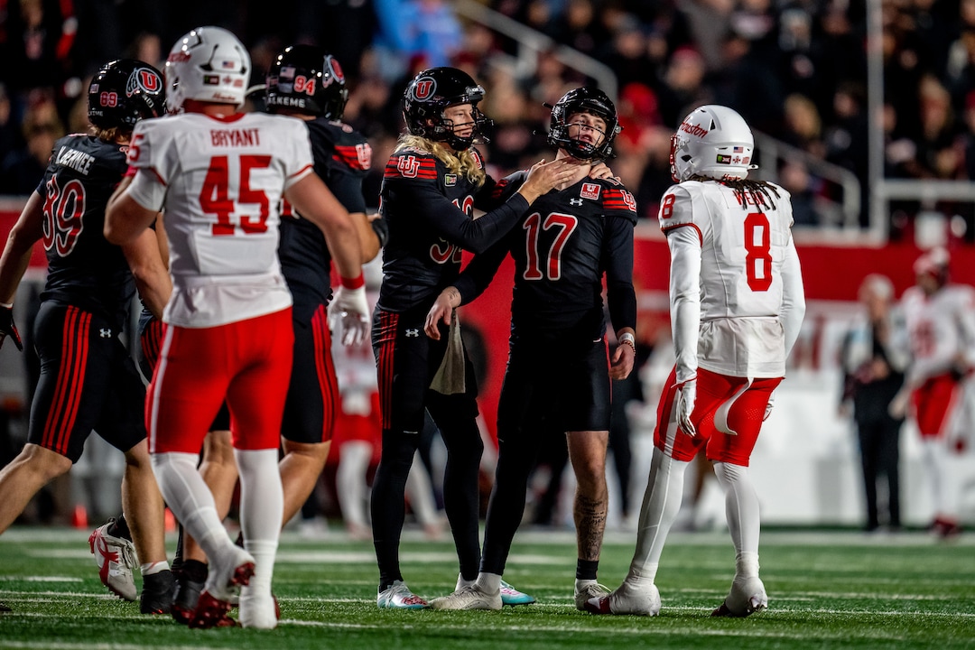 (Trent Nelson  |  The Salt Lake Tribune) Utah Utes kicker Dillon Curtis (17) after missing a field goal at the end of the first half as Utah hosts Houston, NCAA football at Rice-Eccles Stadium in Salt Lake City on Saturday, Oct. 24, 2026.
