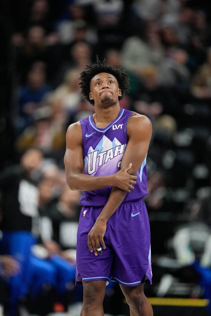 (Francisco Kjolseth  | The Salt Lake Tribune) Utah Jazz guard Collin Sexton (2) as the Utah Jazz host the Orlando Magic during NBA basketball at the Delta Center in Salt Lake City on Saturday, February. 1, 2025.