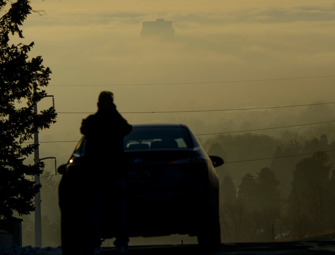 (Steve Griffin  |  The Salt Lake Tribune) The LDS Church Office Building rises from dense fog as an inversion settles over the Salt Lake Valley Tuesday December 26, 2017.