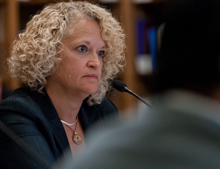 Michael Mangum  |  Special to the Tribune

Salt Lake Mayor Jackie Biskupski reacts to a question raised during a meeting of the Salt Lake City Human Rights Commission at City Hall in Salt Lake City on Thursday, November 30, 2017.