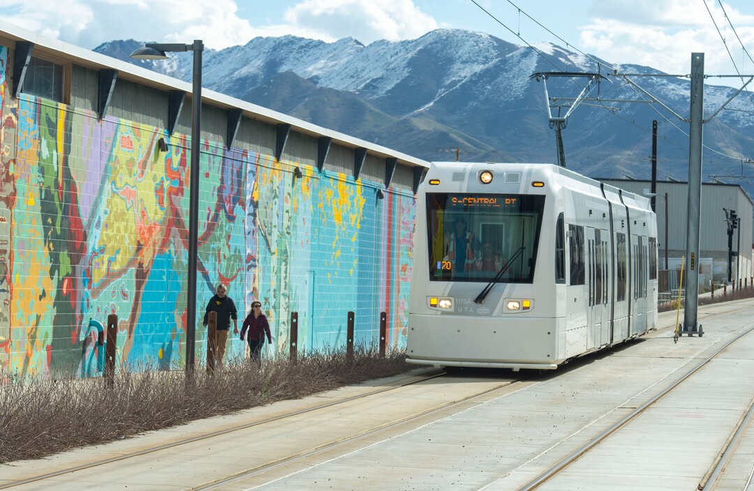 (Rick Egan  |  The Salt Lake Tribune)      The S-Line Sugar House Streetcar makes it's way done the new double-track real line, Friday, April 5, 2019.