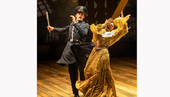 (Rick Egan | The Salt Lake Tribune) Sara (Daria Pilar Redus) is beaten up by the police when she is falsely accused of having a gun, at a rally, in "Ragtime" at the Utah Shakespeare Festival in Cedar City, on Saturday, July 3, 2021.