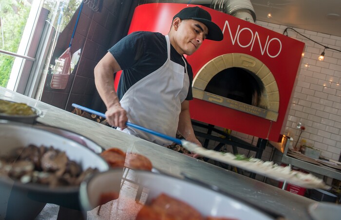 Leah Hogsten  |  The Salt Lake Tribune
Pizza Nono, the new wood-fired pizza "store" in SLC's 9th and 9th neighborhood offers "quality and simple" pizzas, artisan salads and seasonal sides. 


