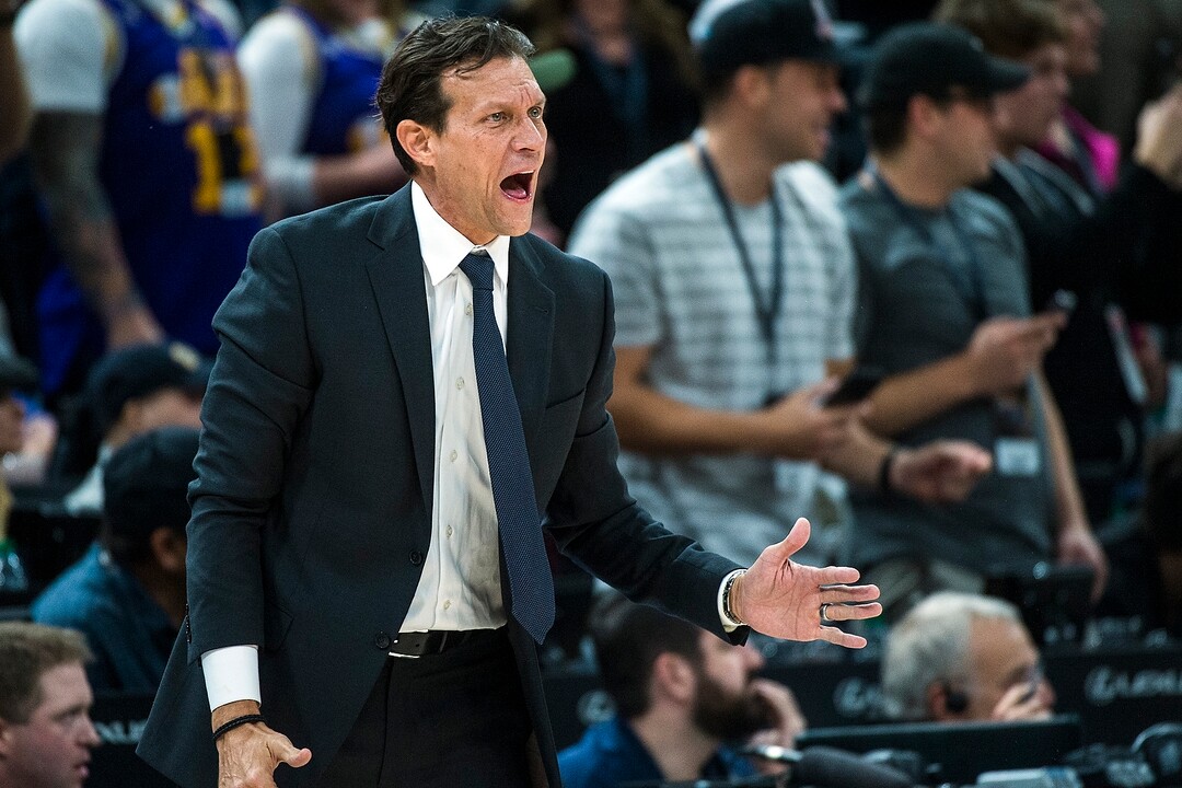 (Chris Detrick  |  The Salt Lake Tribune)  Utah Jazz head coach Quin Snyder during the game at Vivint Smart Home Arena Friday, December 1, 2017.  Utah Jazz defeated New Orleans Pelicans 114-108.