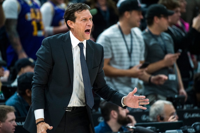 (Chris Detrick  |  The Salt Lake Tribune)  Utah Jazz head coach Quin Snyder during the game at Vivint Smart Home Arena Friday, December 1, 2017.  Utah Jazz defeated New Orleans Pelicans 114-108.