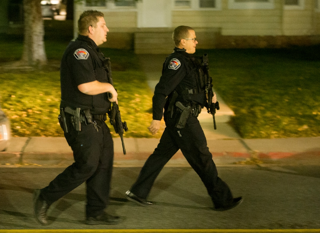 (Rick Egan  |  The Salt Lake Tribune) Police search for a gunman near Red Butte Garden on the University of Utah campus Monday, Oct. 30, 2017.