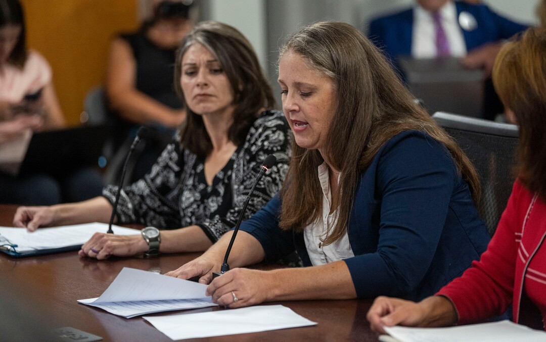 (Rick Egan | The Salt Lake Tribune)  Jessica Fiveash, Director of the Academic Integrity Movement speaks, during a public hearing on the Utah State Board's recent rules for teaching about racism in the K-12 classroom at the State Board of Education in Salt Lake City, on Thursday, July 22, 2021.