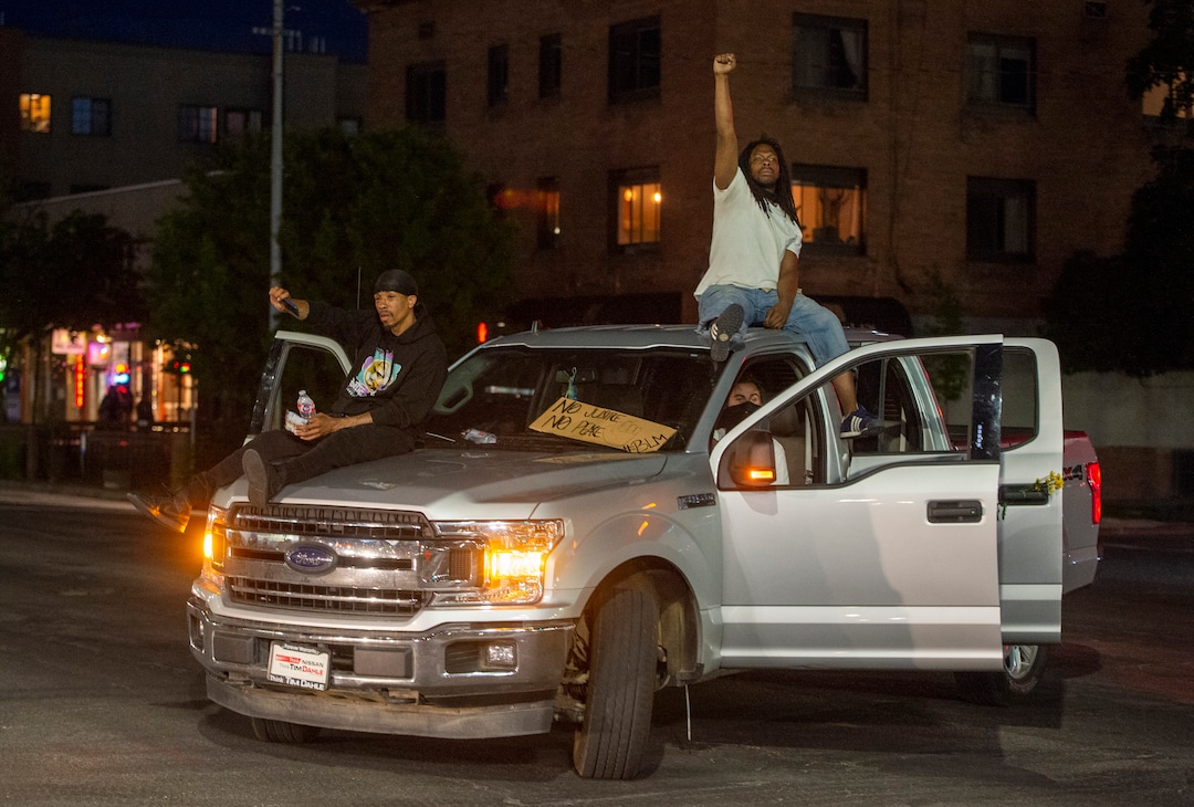 (Rick Egan  |  The Salt Lake Tribune) Protesters follow the marchers up 500 South in Salt Lake City after a peaceful protest on Wednesday, June 3, 2020.