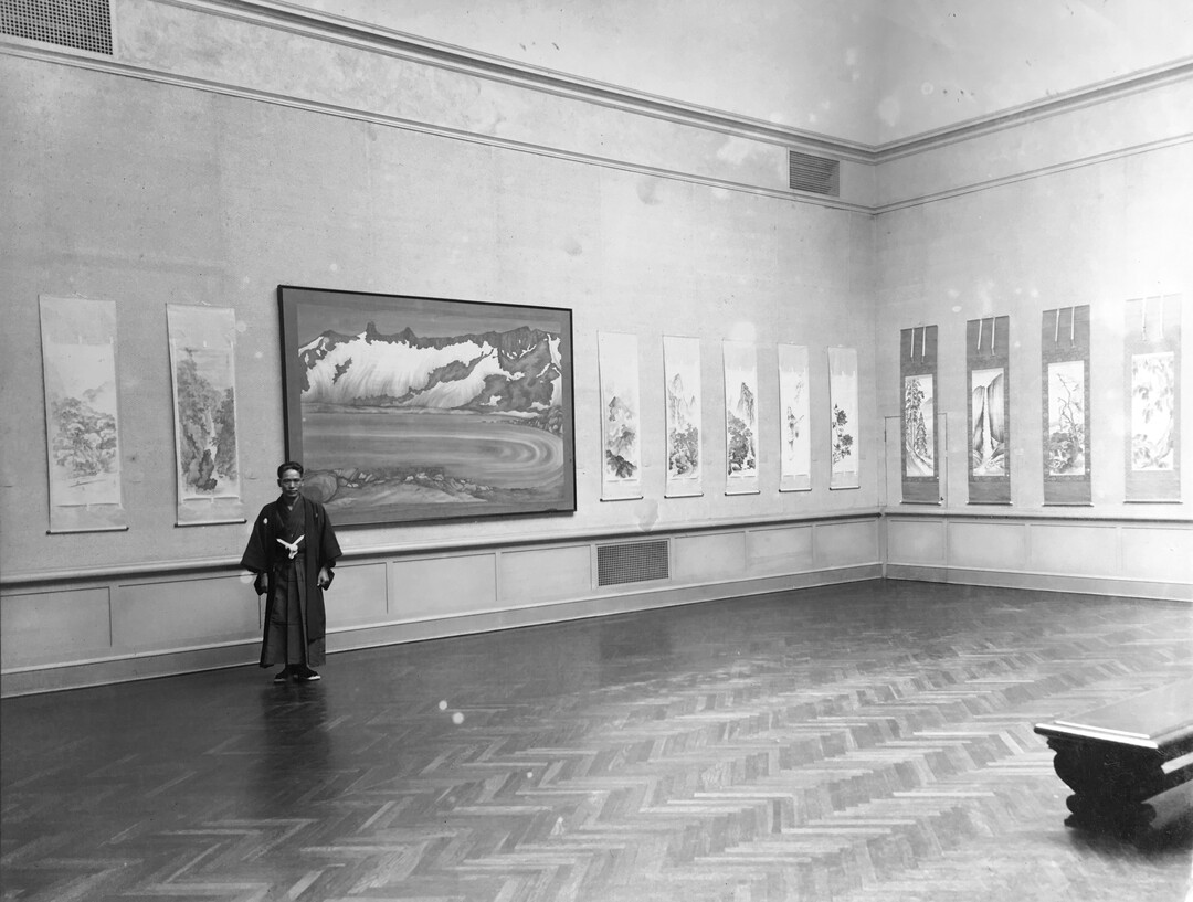 (courtesy Utah Museum of Fine Arts) Japanese-American artist Chiura Obata, seen here in 1931 at an exhibition at the California Palace of Legion of Honor. Obata's work will be shown in a major touring retrospective, May 25-Sept. 8 at the Utah Museum of Fine Arts.