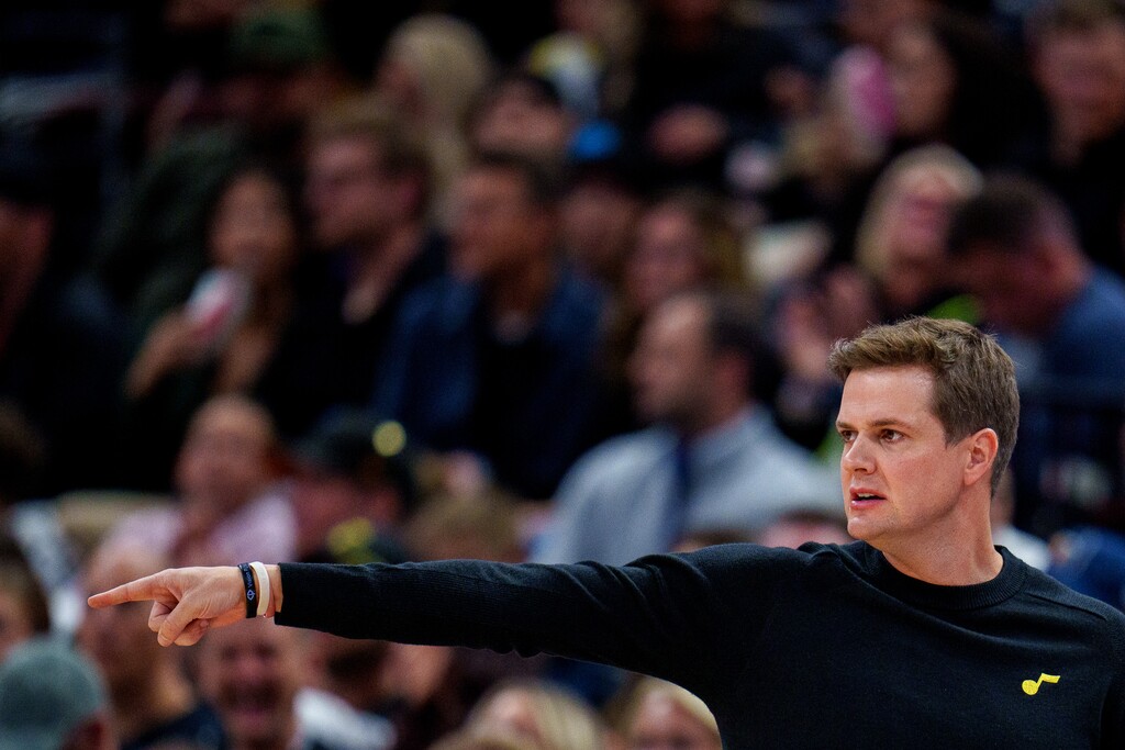 (Trent Nelson  |  The Salt Lake Tribune) Will Hardy as the Utah Jazz host the LA Clippers, NBA basketball in Salt Lake City on Friday, Oct. 27, 2023.