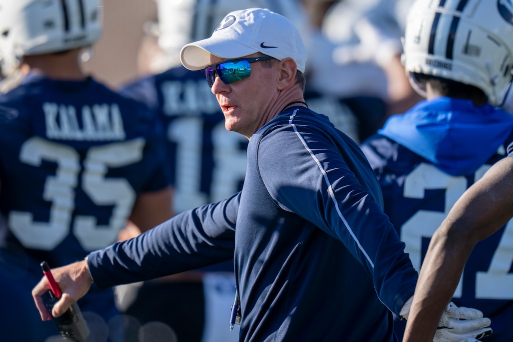 (Rick Egan | The Salt Lake Tribune) BYU defensive coordinator Jay Hill, during the Cougars spring practice, on Thursday, Feb 27, 2025.