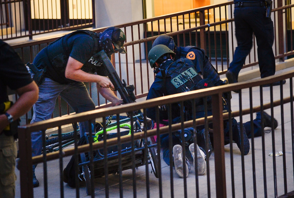 (Francisco Kjolseth  |  The Salt Lake Tribune) Police arrest Jarod Hartlerode after yelling "drop the pipe," multiple times. It is unclear what type of pipe they were referring to. While lying on his stomach an officer shot him in the back with a bean bag as hundreds of protesters took to the streets of Salt Lake City engaging with the police on Saturday, May 30, 2020. The protest was in response to the death of George Floyd in Minneapolis.