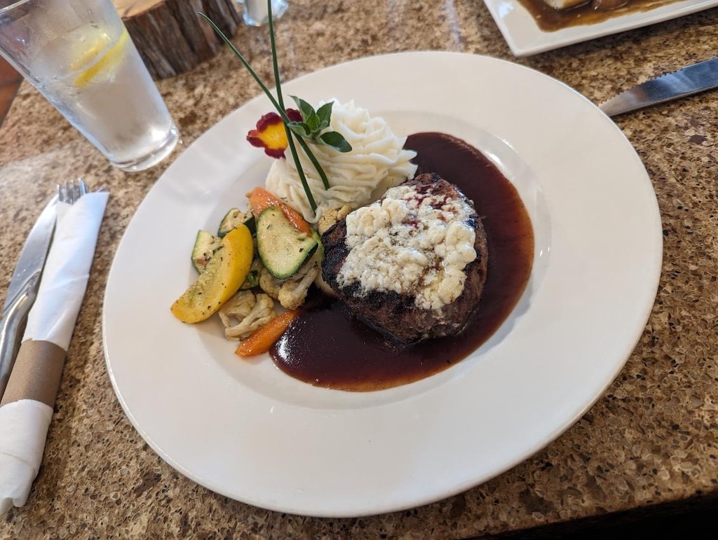(Kolbie Peterson | The Salt Lake Tribune) Hunt & Gather's 599 West Main filet mignon, with mashed potatoes, seasonal vegetables and a plum demi-glace.