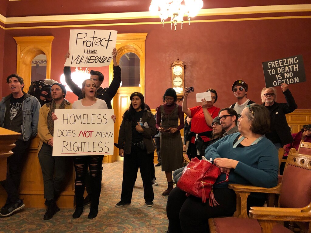 (Taylor Stevens | The Salt Lake Tribune) Activists and community members packed a Salt Lake City Council meeting on Nov. 12, 2019, where they called for The Road Home's emergency downtown shelter to stay open through the winter amid concerns about capacity.