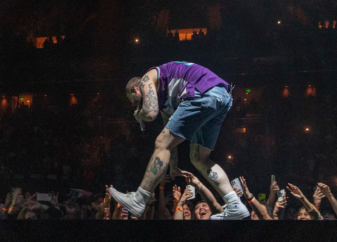 (Leah Hogsten | The Salt Lake Tribune) Post Malone performs at Vivint Arena in Salt Lake City during his Twelve Carat Tour, Nov. 1, 2022. 