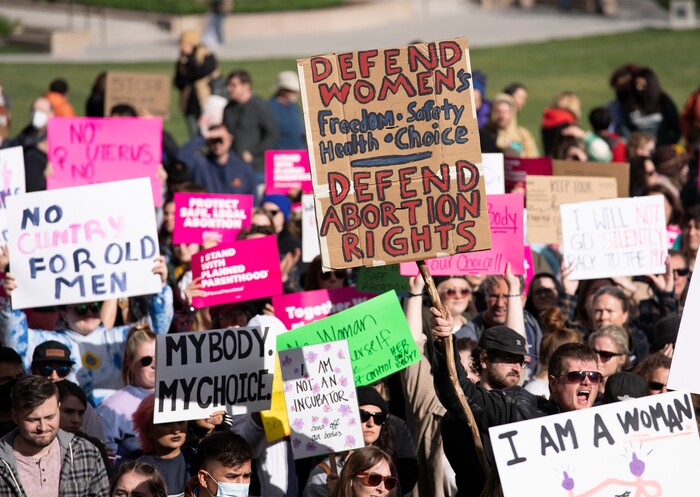 (Rick Egan | The Salt Lake Tribune) More than one thousand protesters gather at the steps of The Capitol for the Bans Off Our Bodies protest hosted by Planned Parenthood, on Tuesday, May 3, 2022.
