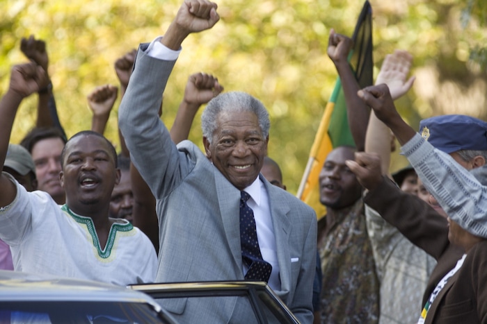 (Photo courtesy Warner Bros. Pictures) Morgan Freeman plays South African President Nelson Mandela in the drama "Invictus," which depicts Mandela's efforts to inspire his country's rugby team to be a symbol of unity for his nation.