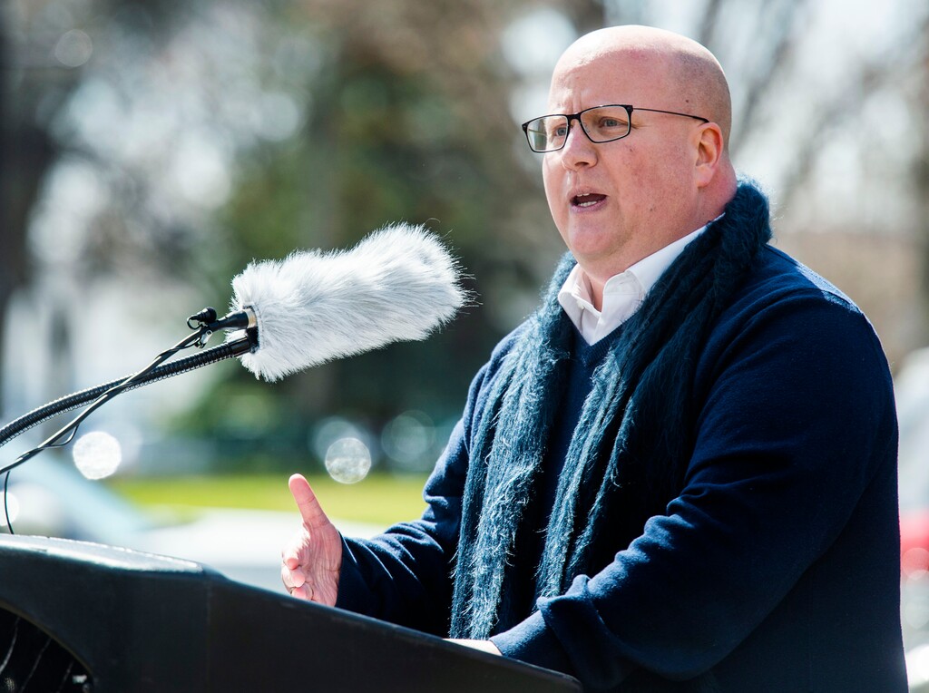 (Rick Egan  |  The Salt Lake Tribune)      Christian Harrison, launches his campaign  for Salt Lake City Mayor outside Salt Lake City Hall, Wednesday, March 20, 2019.