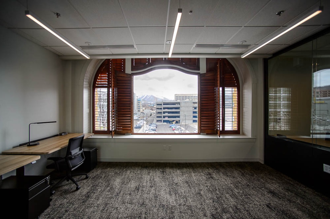 (Trent Nelson | The Salt Lake Tribune)  Office space at CommonGrounds Workplace in Salt Lake City on Friday March 22, 2019. Downtown Salt Lake City's historic Orpheum Theatre has seen a multi-million dollar renovation and will now house Utah's first CommonGrounds Workplace, a San Diego-based provider of coworking spaces.