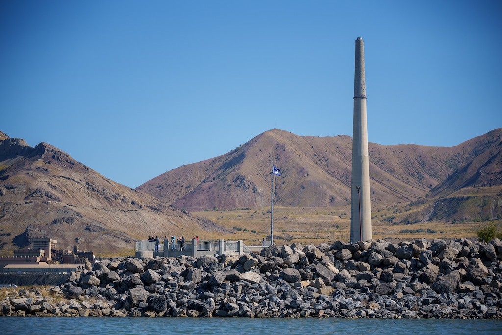 (Trent Nelson  |  The Salt Lake Tribune) Kennecott Utah Copper's Garfield Smelter Stack near the Great Salt Lake on Saturday, Sept. 16, 2023.