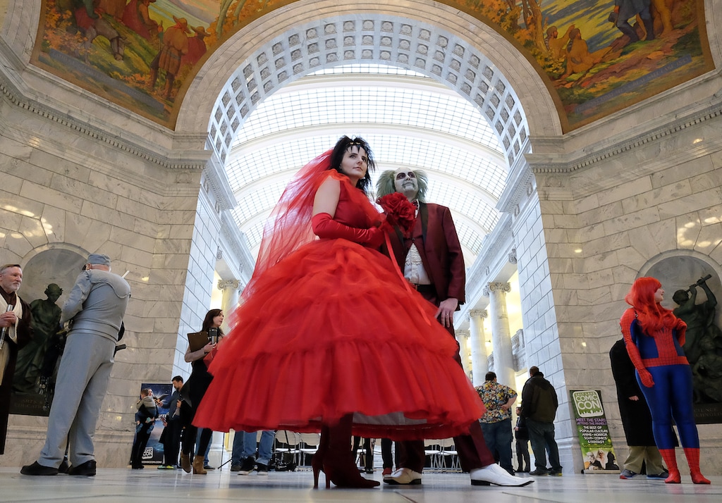 Francisco Kjolseth | The Salt Lake TribuneAnn and Sean Nichols bring the movie Beetlejuice to life in the Utah Capitol as Salt Lake Comic Con announces celebrity guests for FanX 2017, set for March 17-18 at the Salt Palace.