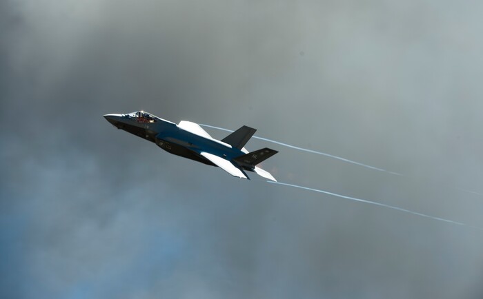 (Rick Egan  |  The Salt Lake Tribune)      An  F-35A flies overhead, during the Warriors Over the Wasatch airshow at Hill Airforce Base, Sunday, June 24, 2018.