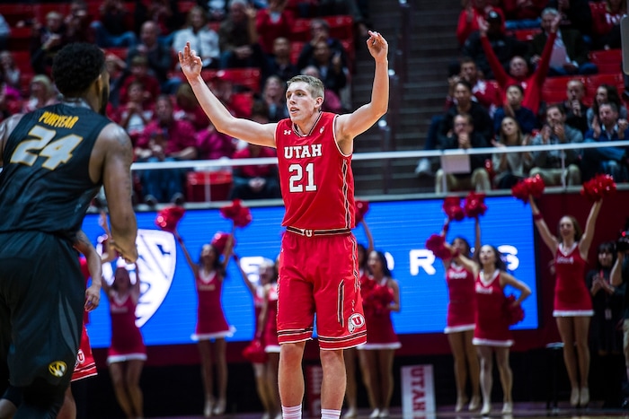 (Chris Detrick  |  The Salt Lake Tribune)  Utah Utes forward Tyler Rawson (21) during the game at the Jon M. Huntsman Center Thursday, November 16, 2017.   
