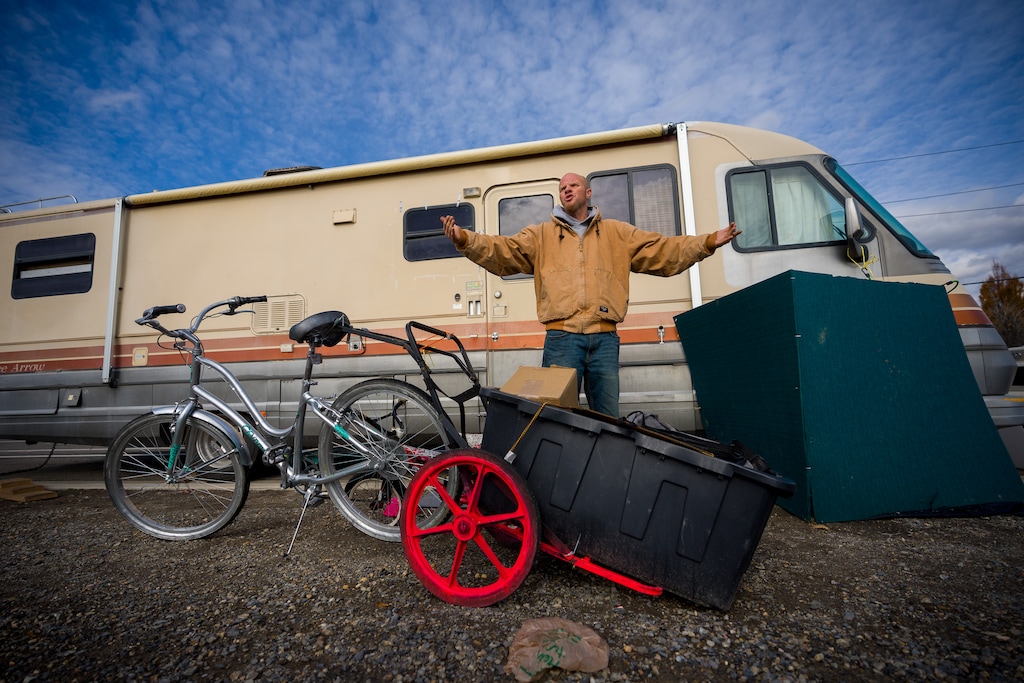 (Trent Nelson  |  The Salt Lake Tribune) Chris Lane lives in his RV, moving from spot to spot in Salt Lake City, on Wednesday, Nov. 10, 2021.