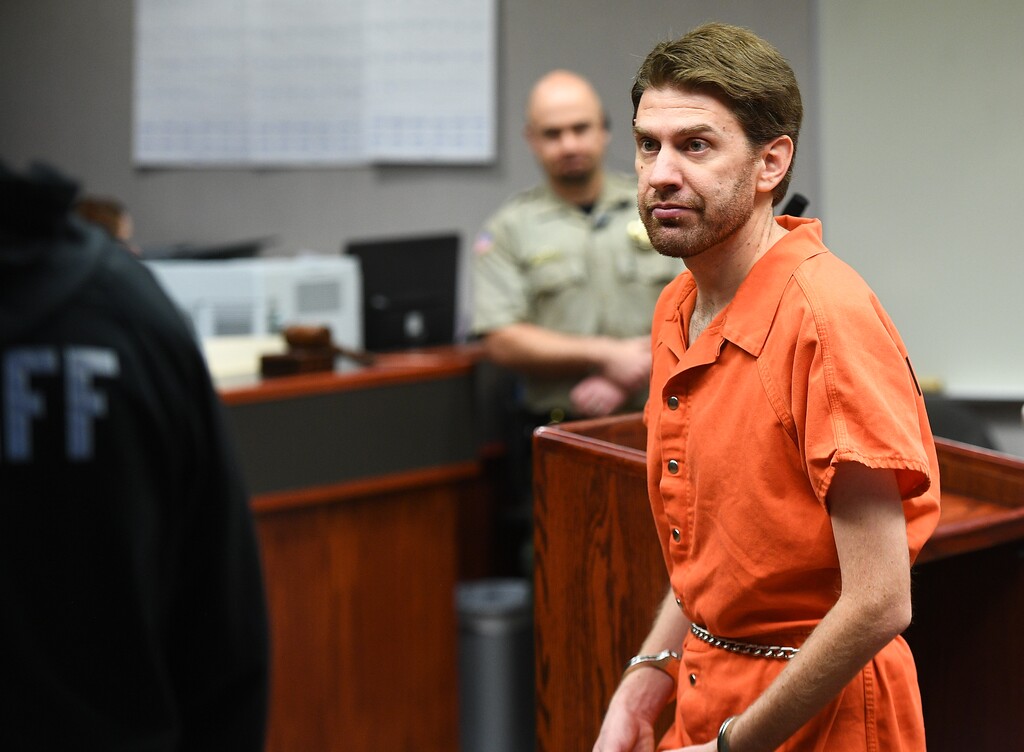 The fifth district court takes Samuel Shaffer's guilty plea to felony rape of a child and felony child abuse at court in Cedar City, Utah, Wednesday, February 20, 2018. The self-styled prophet accused of secretly marrying young girls because of his beliefs in polygamy and doomsday pleaded guilty to child rape and abuse charges filed after police raided the group's remote desert compound. (James Dobson/The Spectrum via AP, Pool)