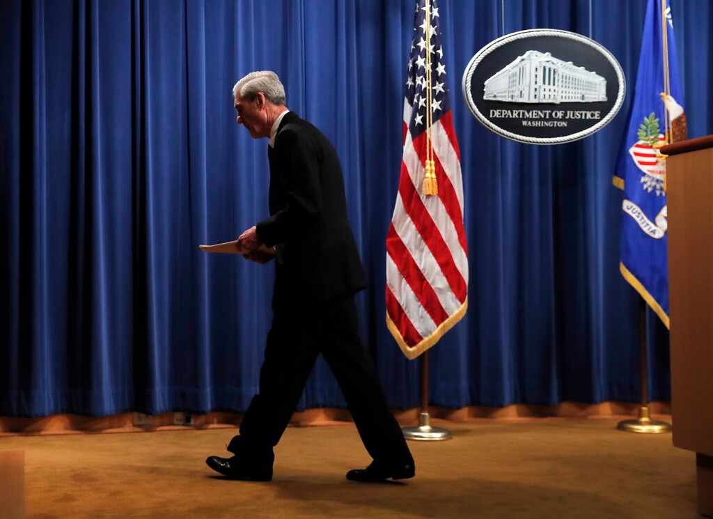 Special counsel Robert Mueller walks from the podium after speaking at the Department of Justice Wednesday, May 29, 2019, in Washington, about the Russia investigation. (AP Photo/Carolyn Kaster)
