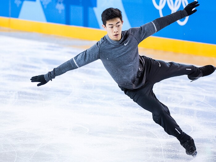 (Chris Detrick | The Salt Lake Tribune) Salt Lake City's Nathan Chen practices his Men's Single Skating Short Program for the Team Event at the Gangneung Ice Arena Thursday, February 8, 2018.