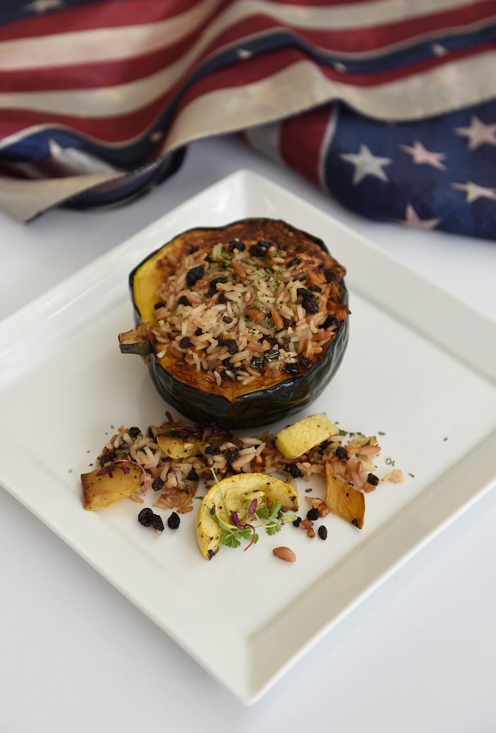 (Francisco Kjolseth  |  The Salt Lake Tribune)   The Encore Bistro at Eccles Theater is serving a menu of "Hamilton" era-inspired food, such as pumpkin soup, bourbon glazed short ribs and acorn squash with wild rice.
