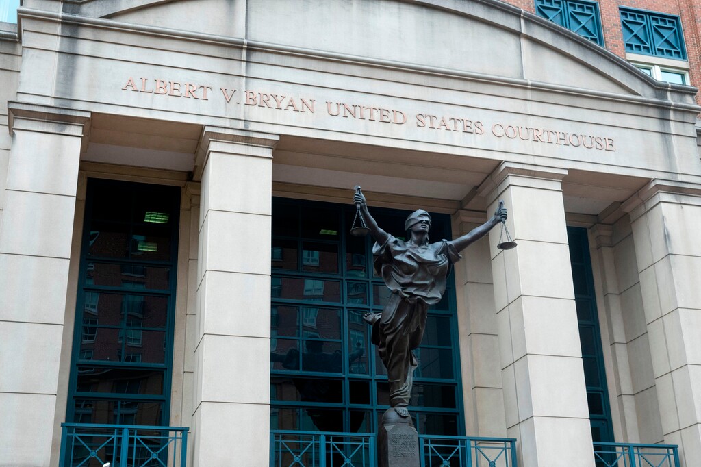 The Albert Bryan Federal Courthouse is seen as former FBI Director James Comey makes an appearance following his indictment, Wednesday, April 29, 2026 in Alexandria, Va. (AP Photo/Kevin Wolf)